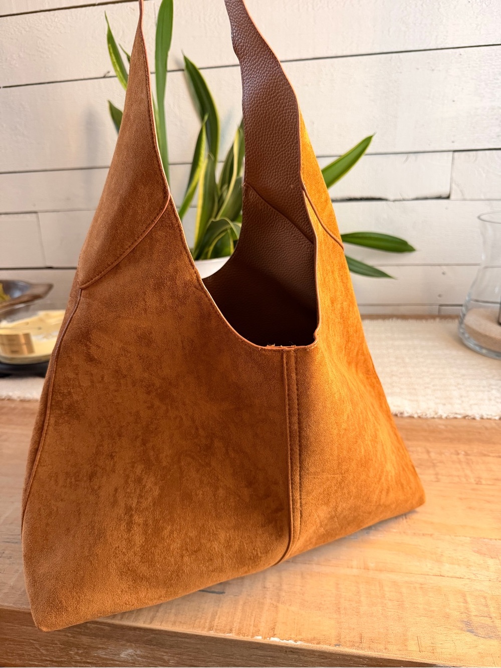 a new day Suede Shoulder Hobo Bag - Rust Brown